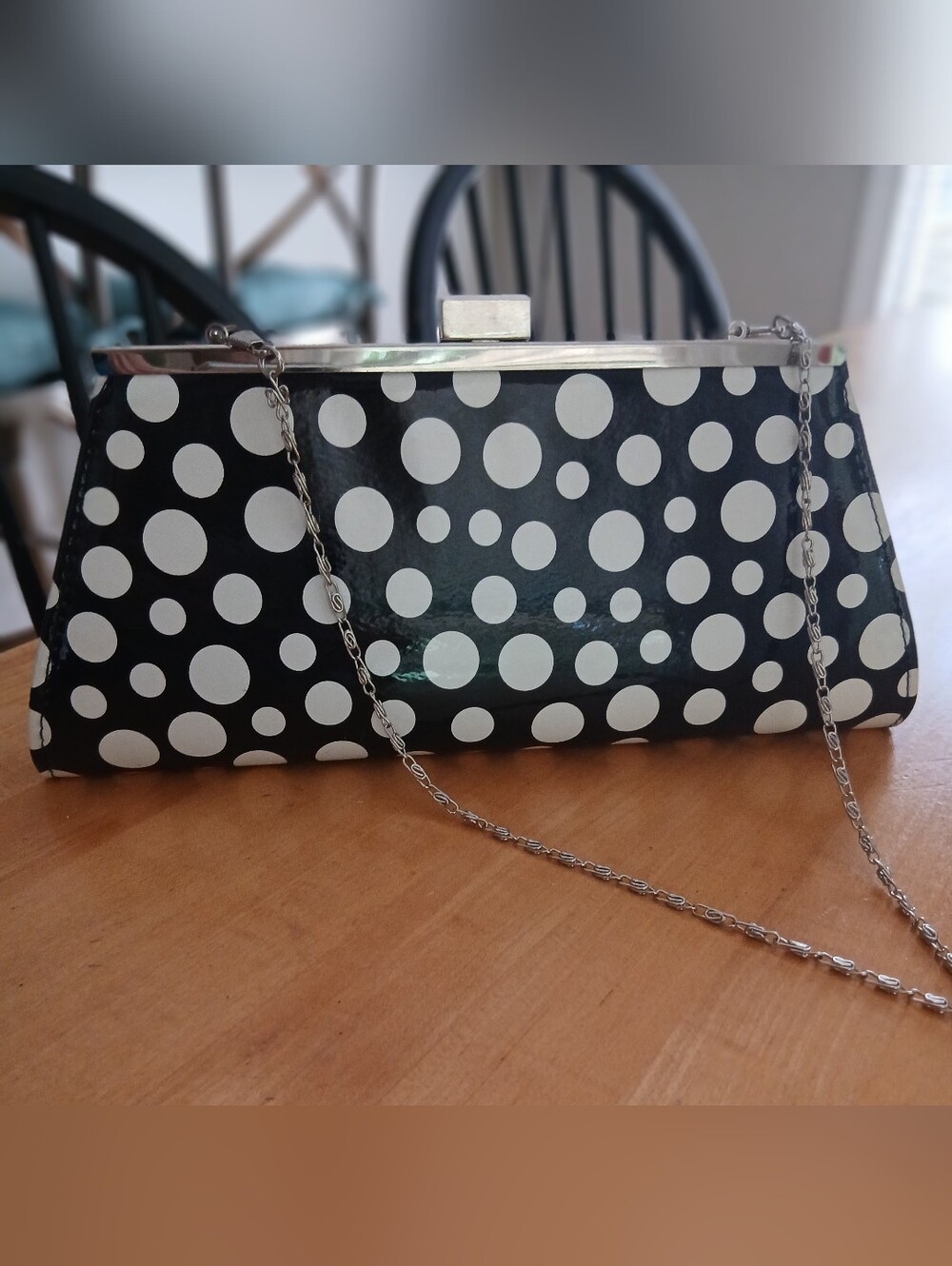 Neiman Marcus Patent Polka Dot Clutch - Picture 3 of 8